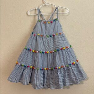 Tommy Bahama Blue Striped Pom-Pom Tiered Sundress